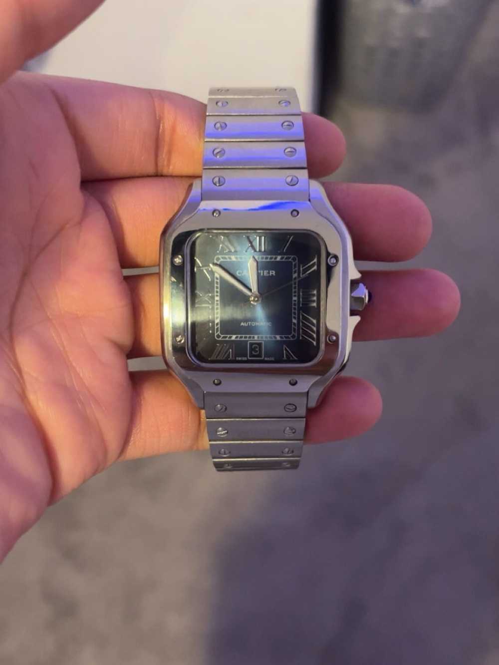 Cartier Santos Stainless Steel Watch with Black Dial